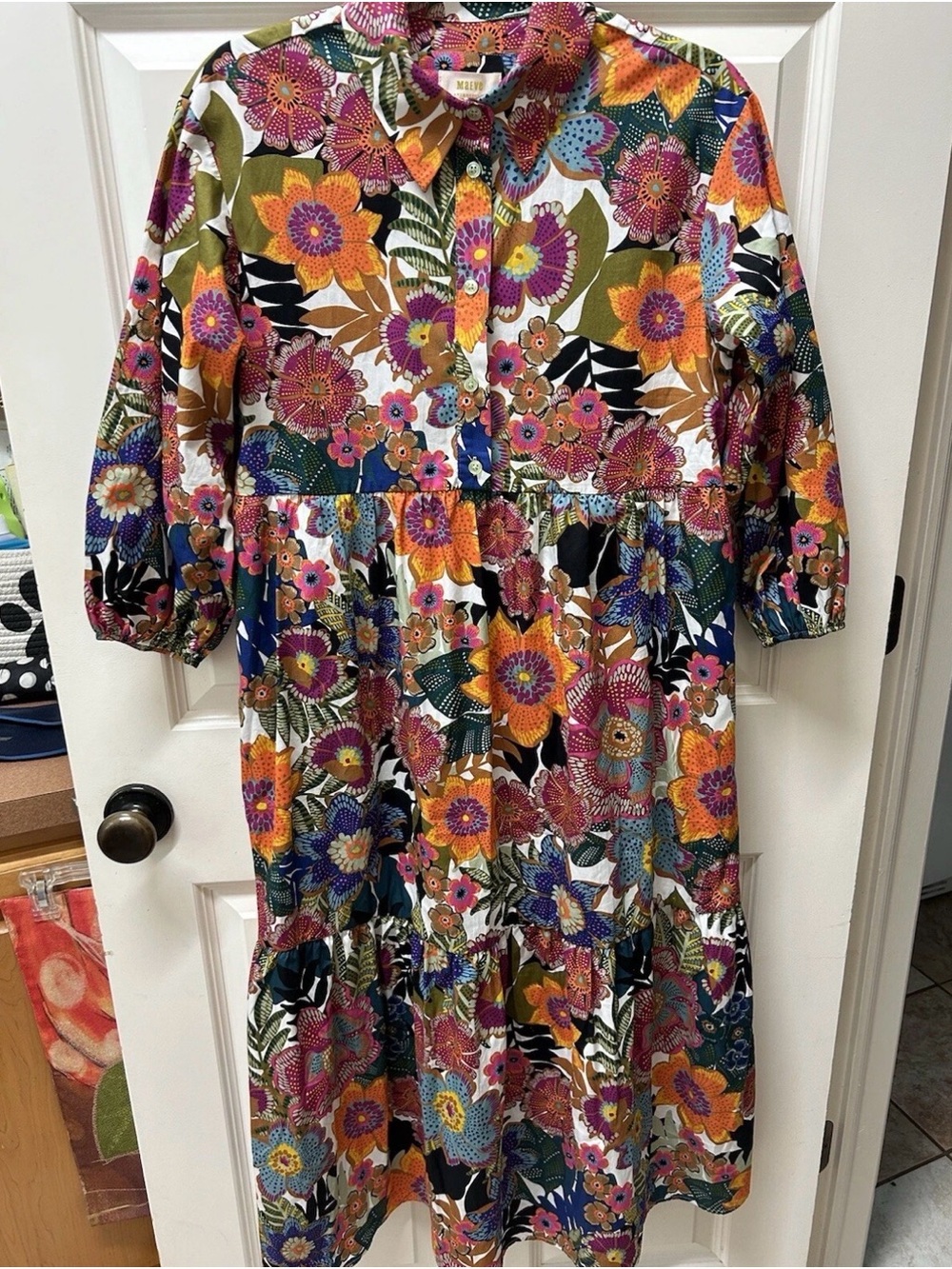 Anthropologie Multicolor Floral Tiered Midi Dress - Picture 3 of 4